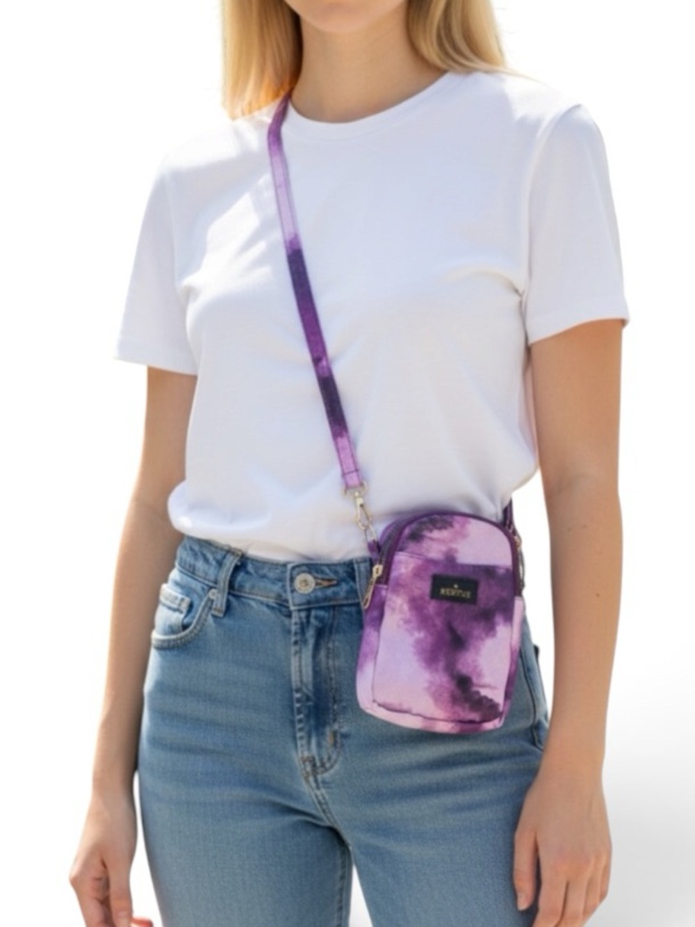 NWT Kedzie Aura Crosstown Crossbody Purple Pink Tie-Dye Pattern